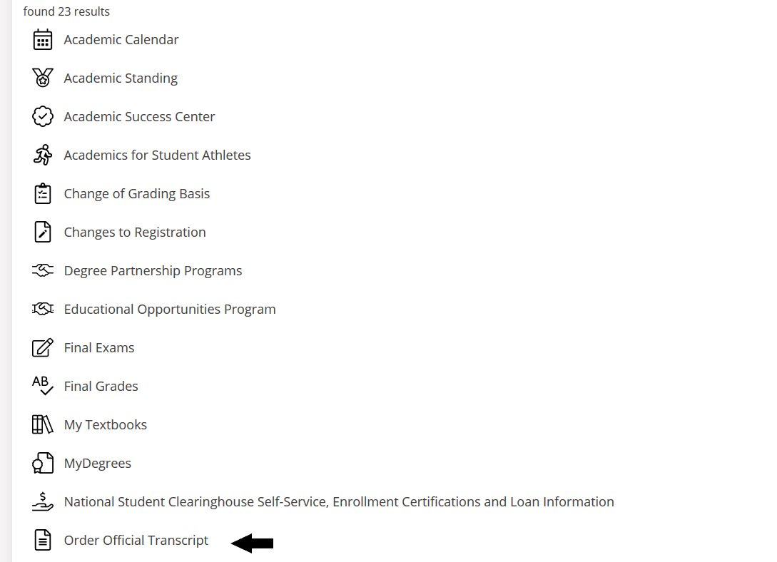 image showing how to order official transcript